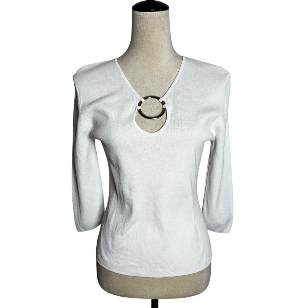 Cable & Gauge White O-Ring Cutout Stretch Knit Top M | Y2K Minimalist Clean Girl